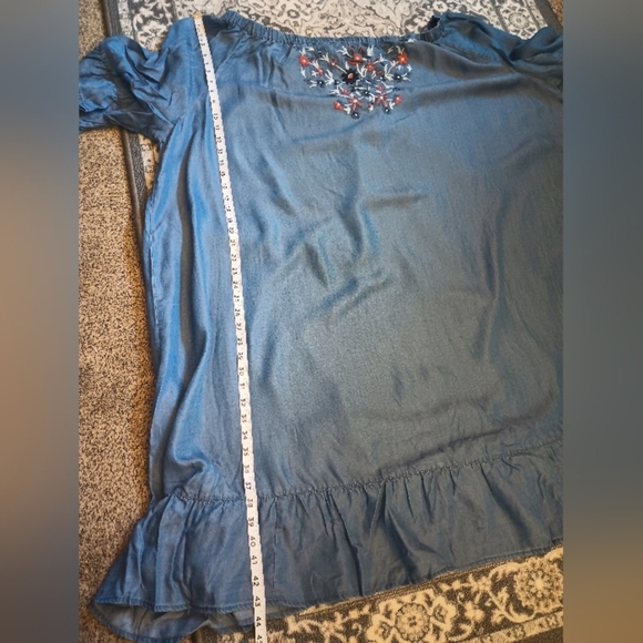 Dreams Co 4X Lyocell Chambray Denim Embroidered Floral Lounge Dress Cottagecore - Picture 10 of 10